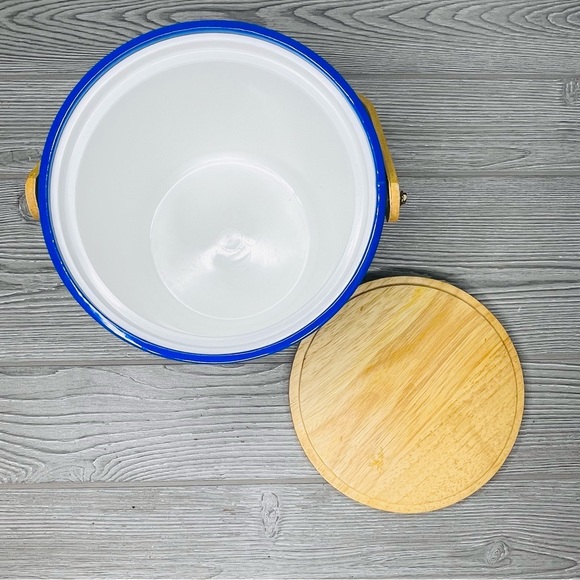 Vintage MCM Georges Briard Blue Vinyl & Wood Ice Bucket bar wear decoration - Picture 5 of 9